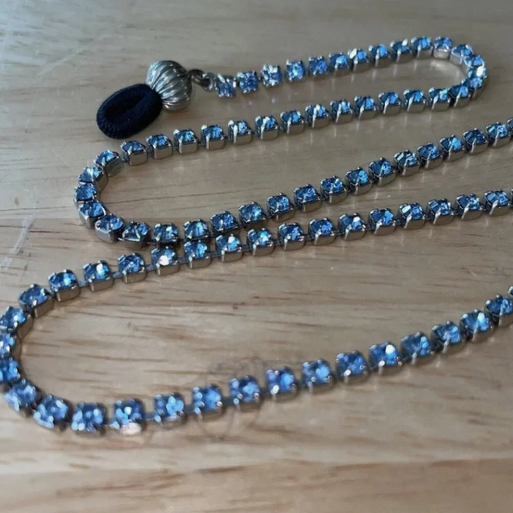 Vintage Eyeglass Chain Blue Rhinestone / Silver Bohemian Retro Y2K
